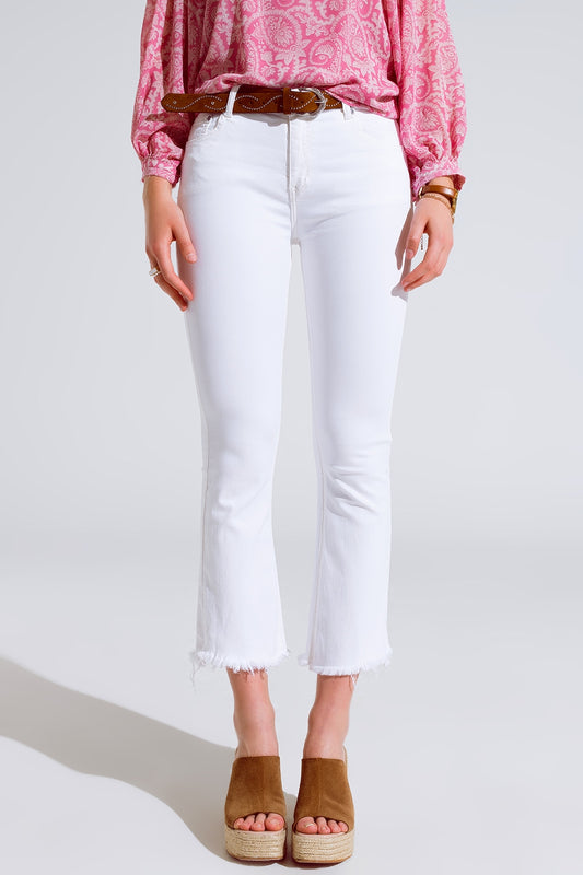 Q2 Jeans svasati di base a vita alta in bianco