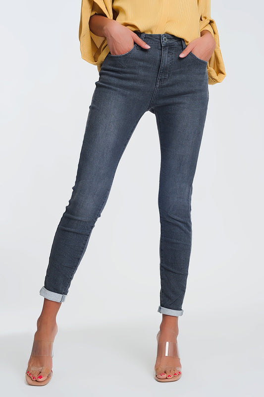 Q2 jeans vita alta con glitter