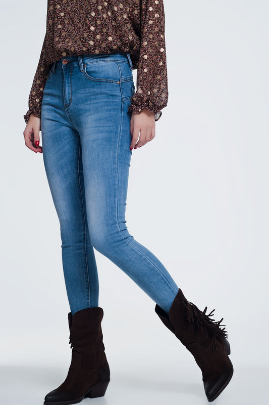 Q2 Jeans vita alta skinny blu stone wash medio Pretty