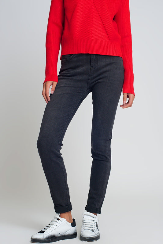 Q2 Jeans vita alta skinny neri