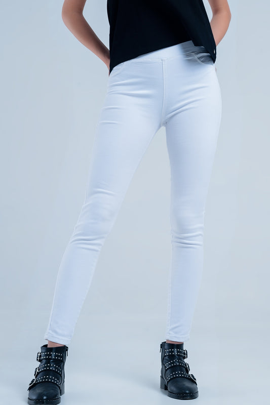 Q2 Jeggings bianchi con tasche posteriori