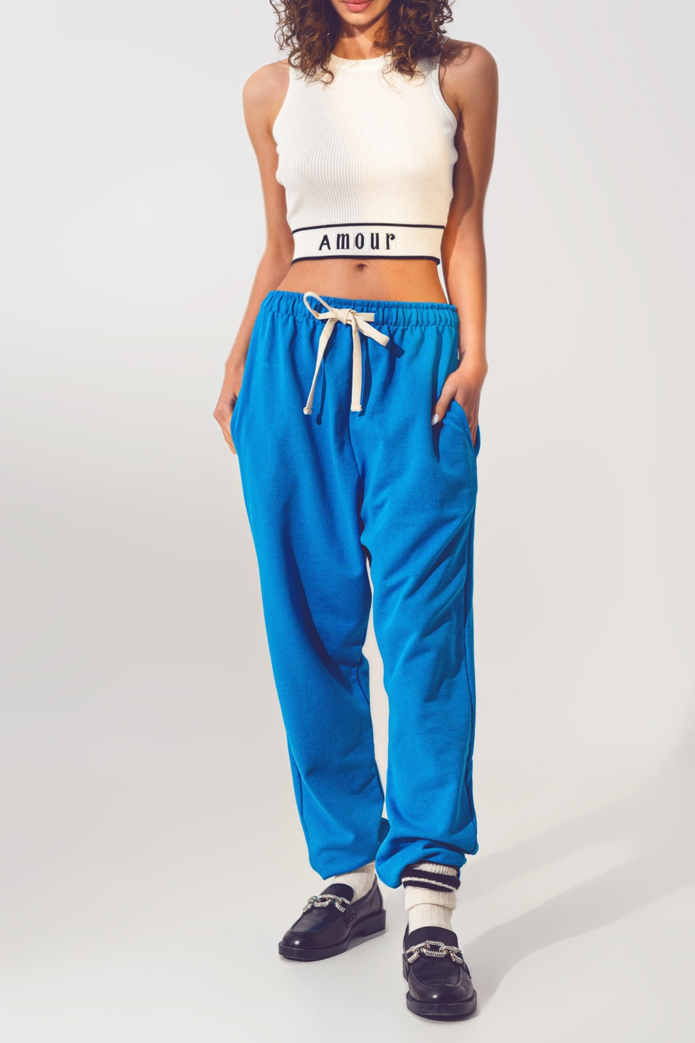 Jogger Oversize con Cravatta in Vita in Blu