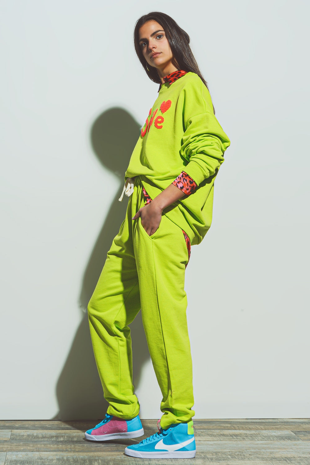 Jogger Oversize con Cravatta in Vita in Lime