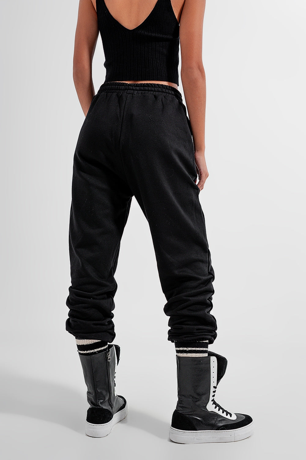 Joggers neri basic allacciati in cotone