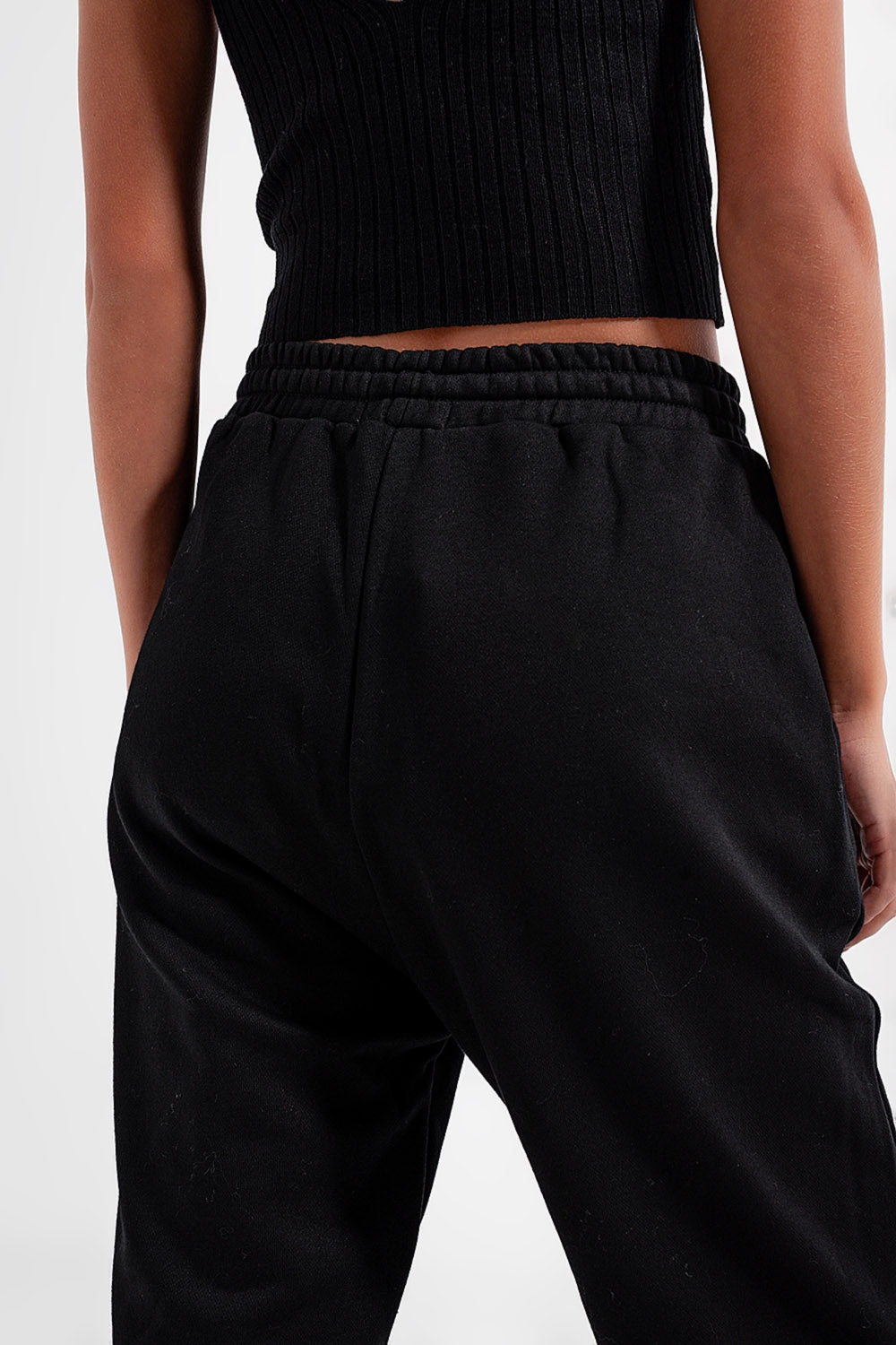 Joggers neri basic allacciati in cotone