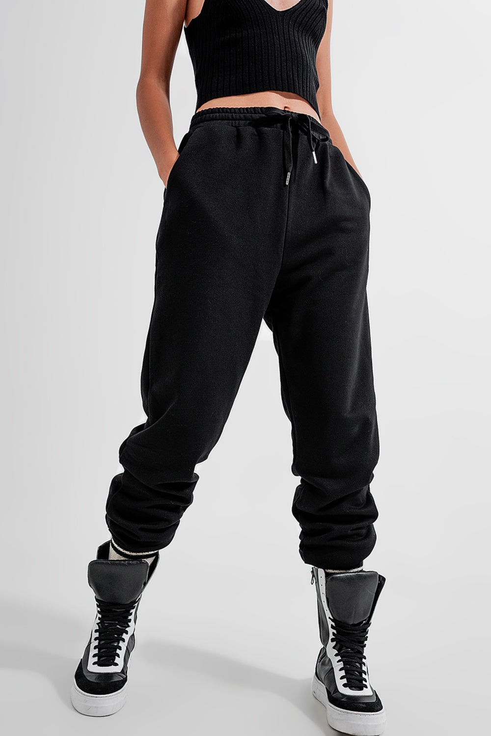 Joggers neri basic allacciati in cotone