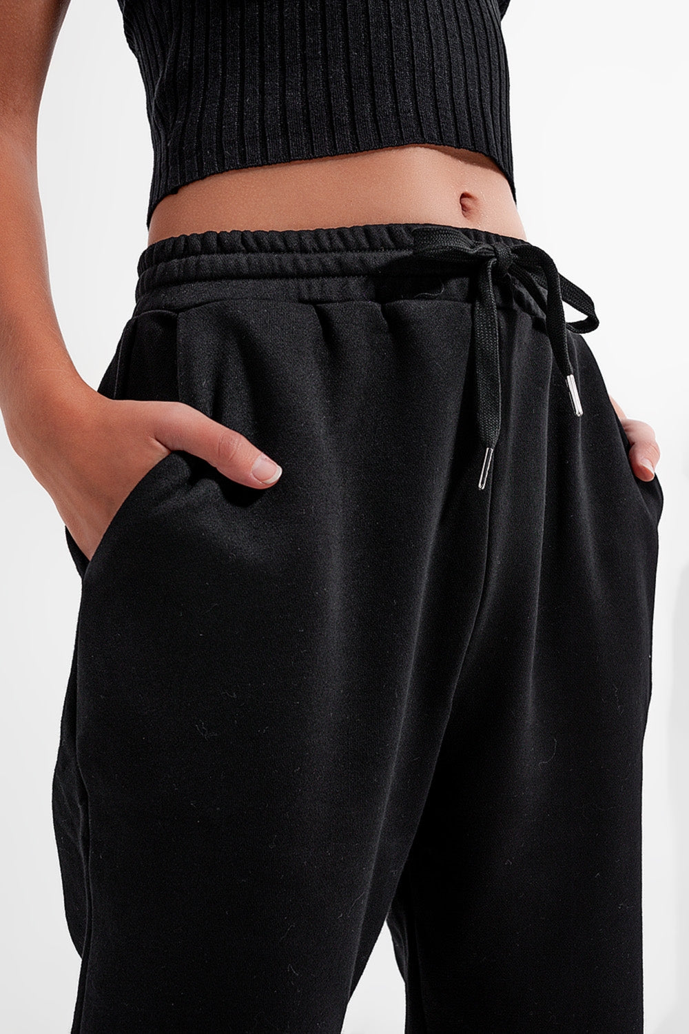 Joggers neri basic allacciati in cotone