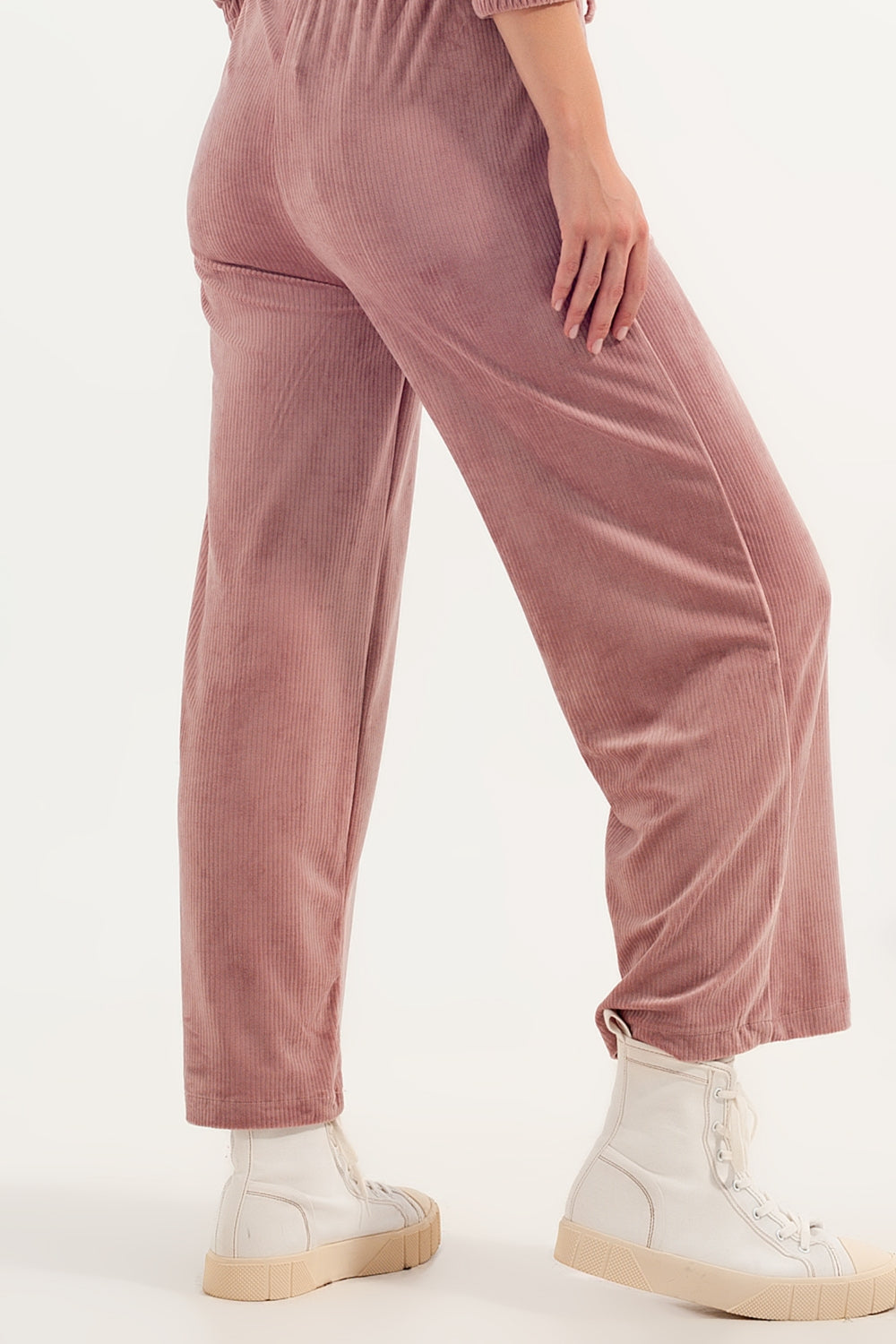 Joggers rosa con coulisse in vita a coste