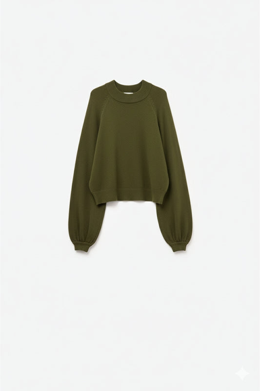 Q2 kaki Maglione in maglia con maniche a palloncino