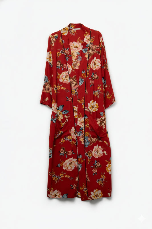 Q2 Kimono lungo rosso floreale