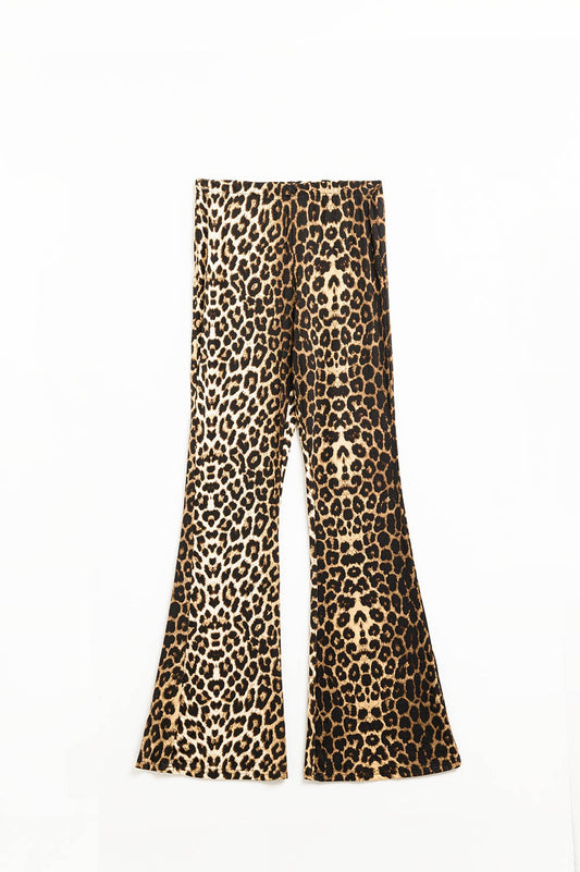 Leggings svasati in elastan con stampa leopardata