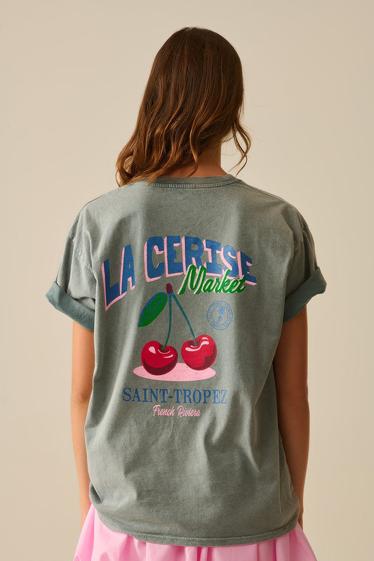 Q2 made in italy T-shirt grigia con grafica La Cerise Market Saint-Tropez