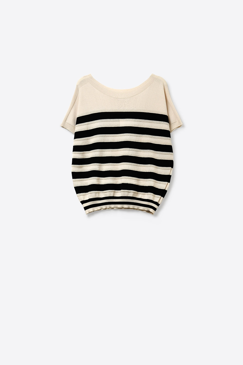 Q2 Maglia a maniche corte a righe beige e nere