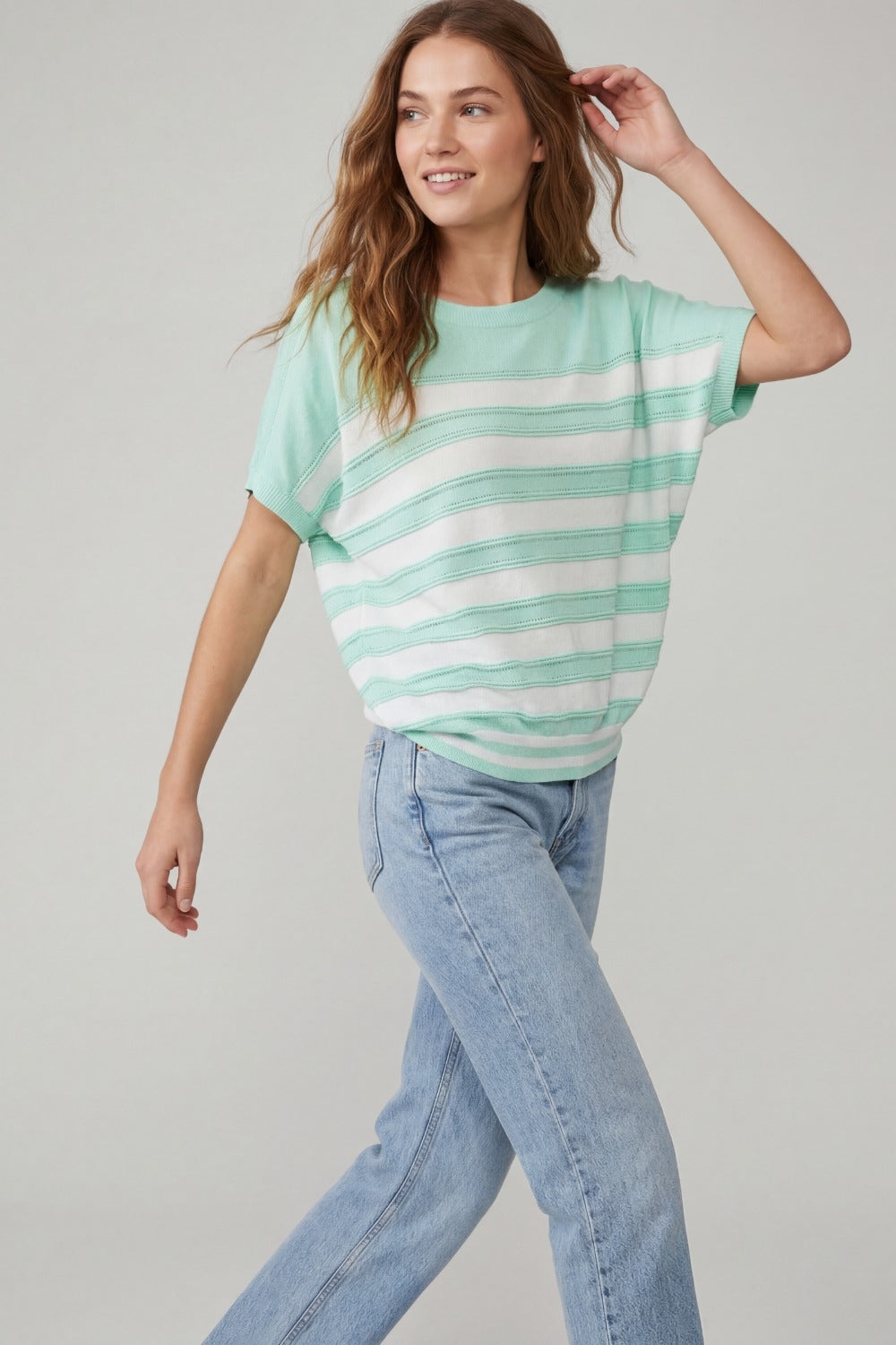 Maglia a maniche corte a righe verde menta