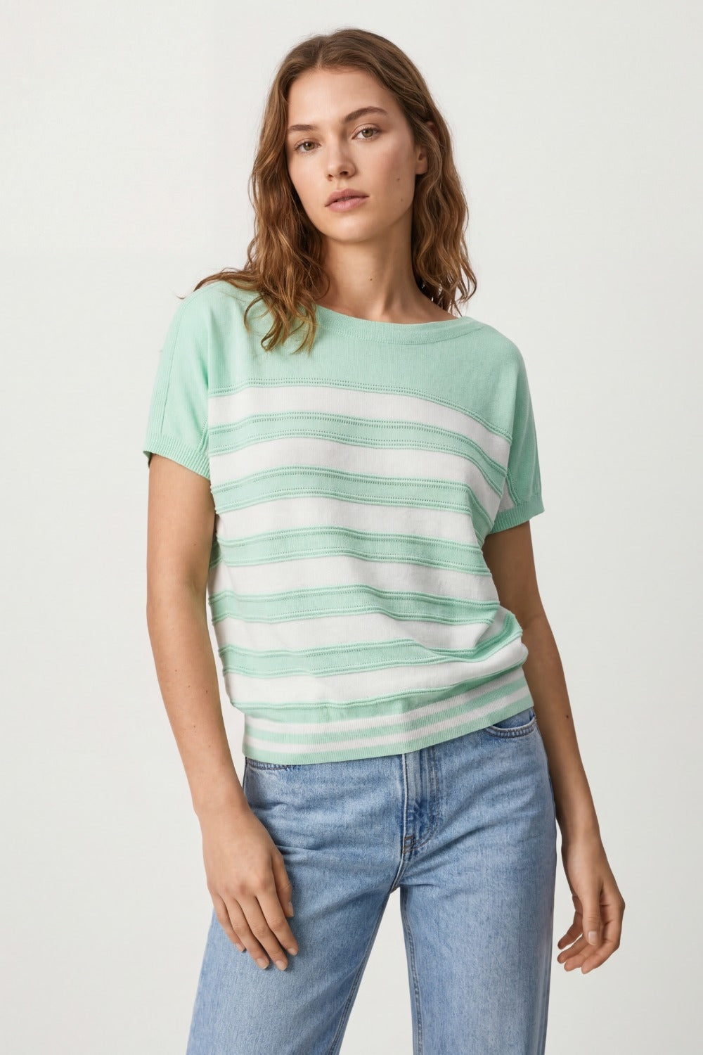 Maglia a maniche corte a righe verde menta