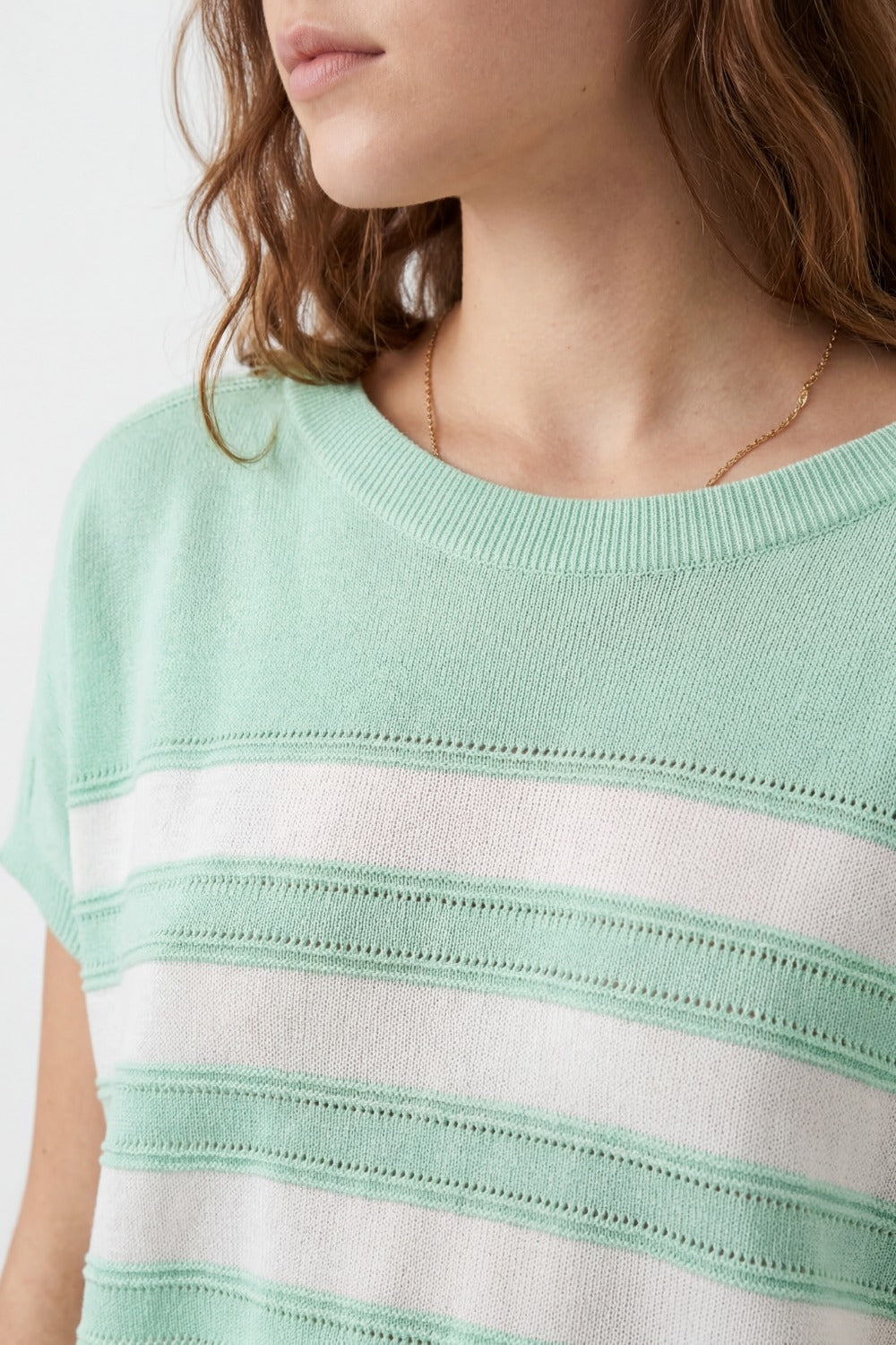 Maglia a maniche corte a righe verde menta