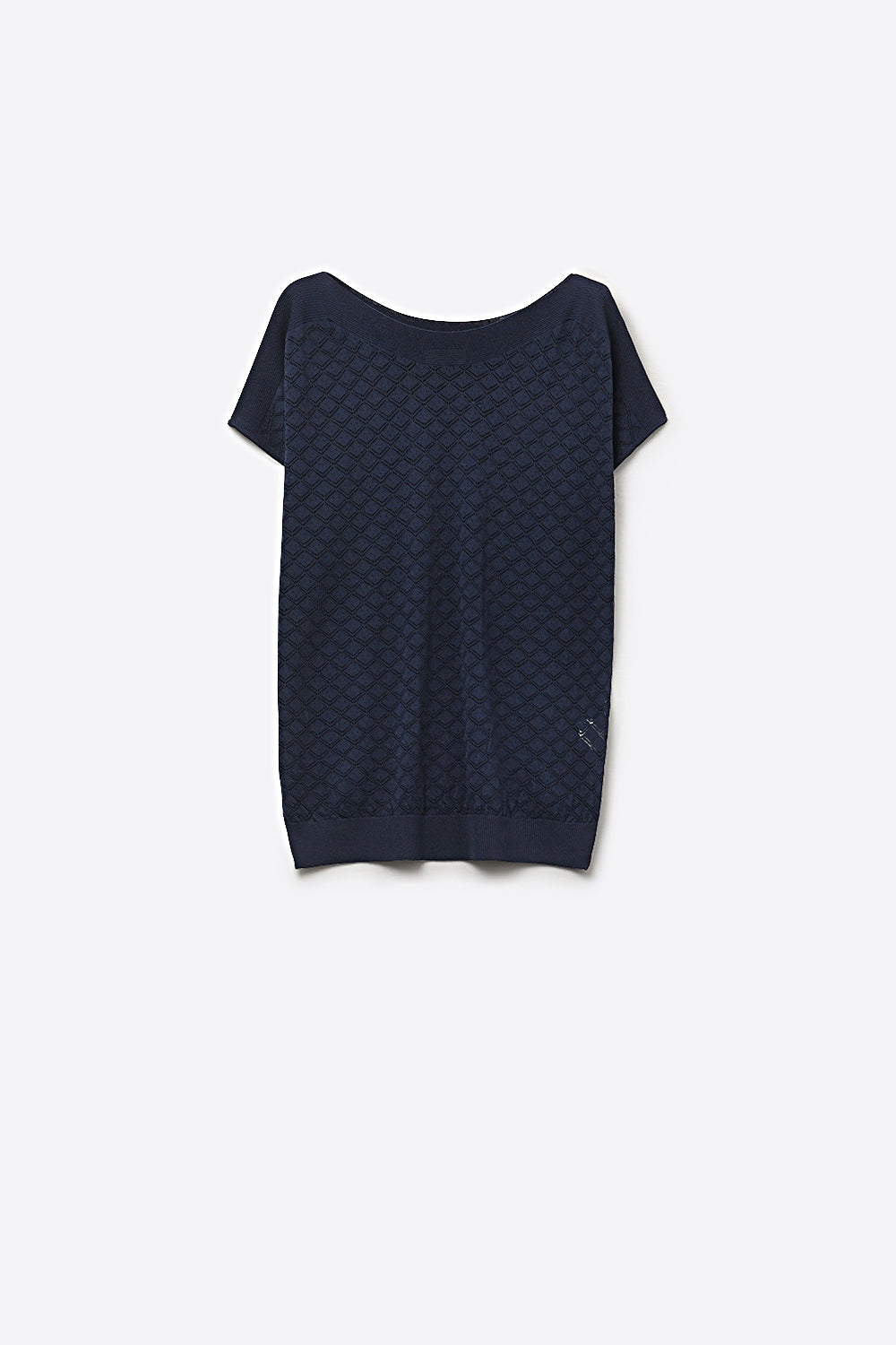 Q2 Maglia a maniche corte con motivo a maglia testurizzata in blu navy