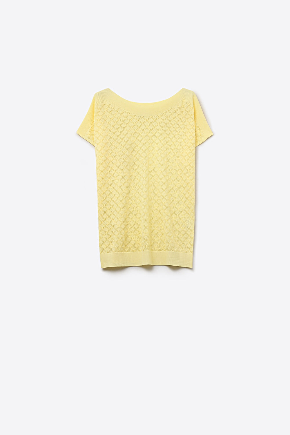 Q2 Maglia a maniche corte con motivo lavorato a maglia in giallo