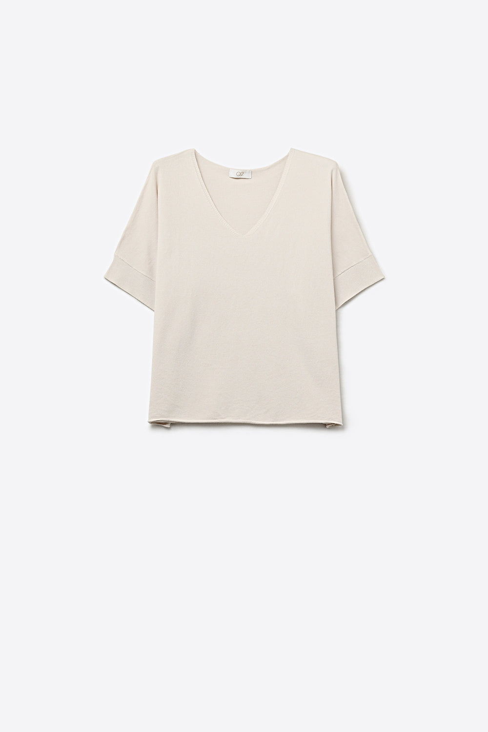 Q2 Maglia a maniche corte con scollo a V e vestibilitˆ rilassata in beige