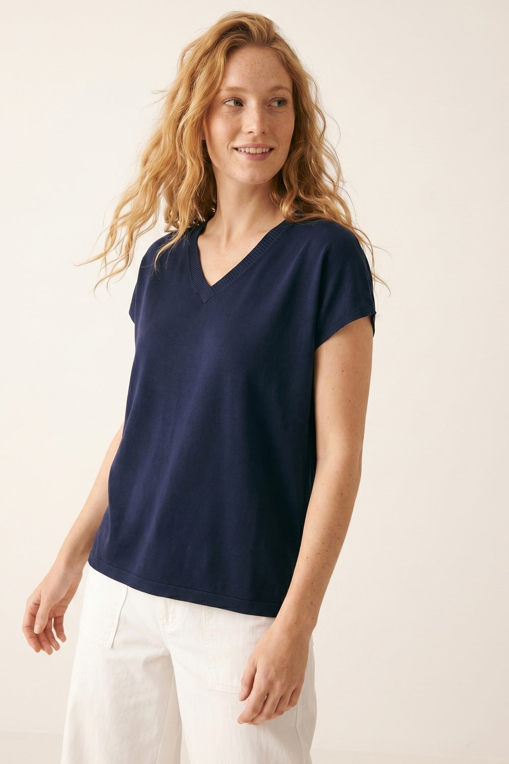 Maglia a maniche corte con scollo a V Navy