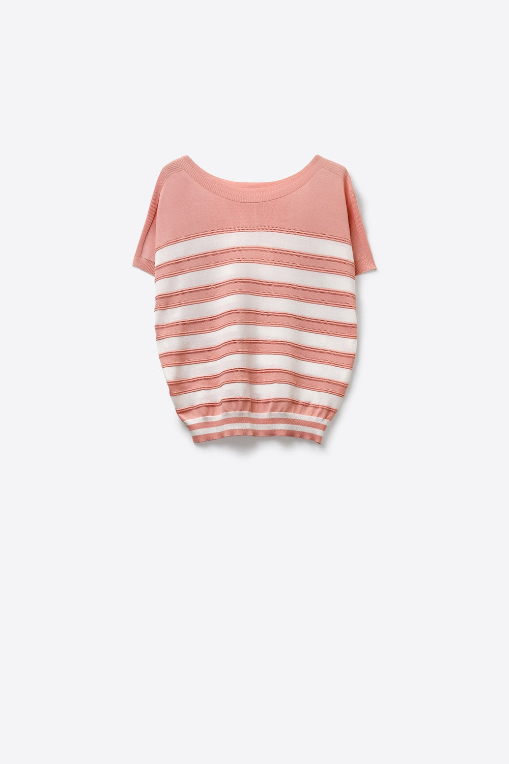 Q2 Maglia a righe fini a maniche corte in rosa