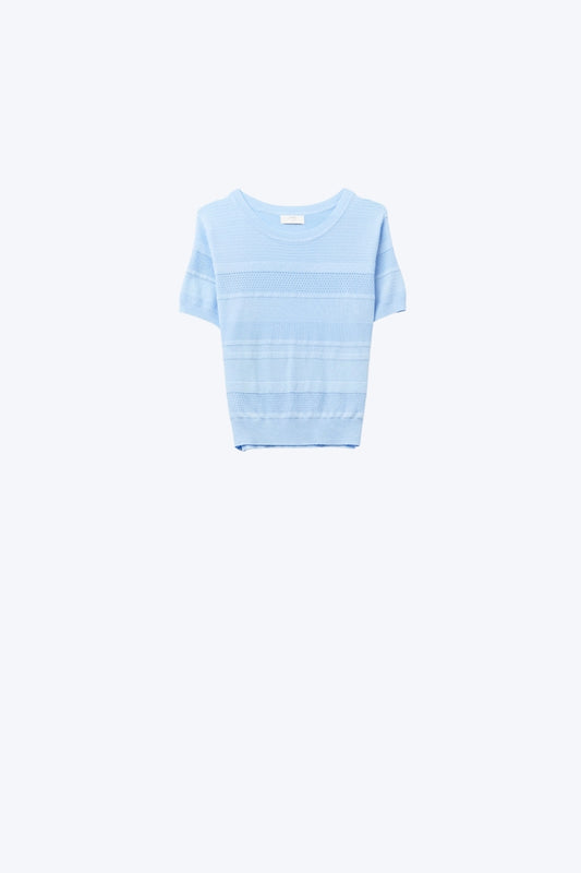 Q2 Maglia a righe testurizzate in blu