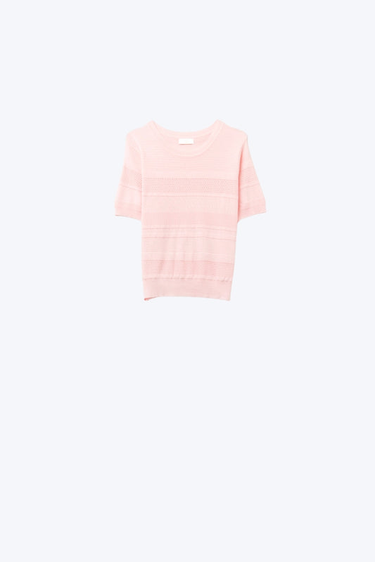 Q2 Maglia a righe testurizzate in rosa