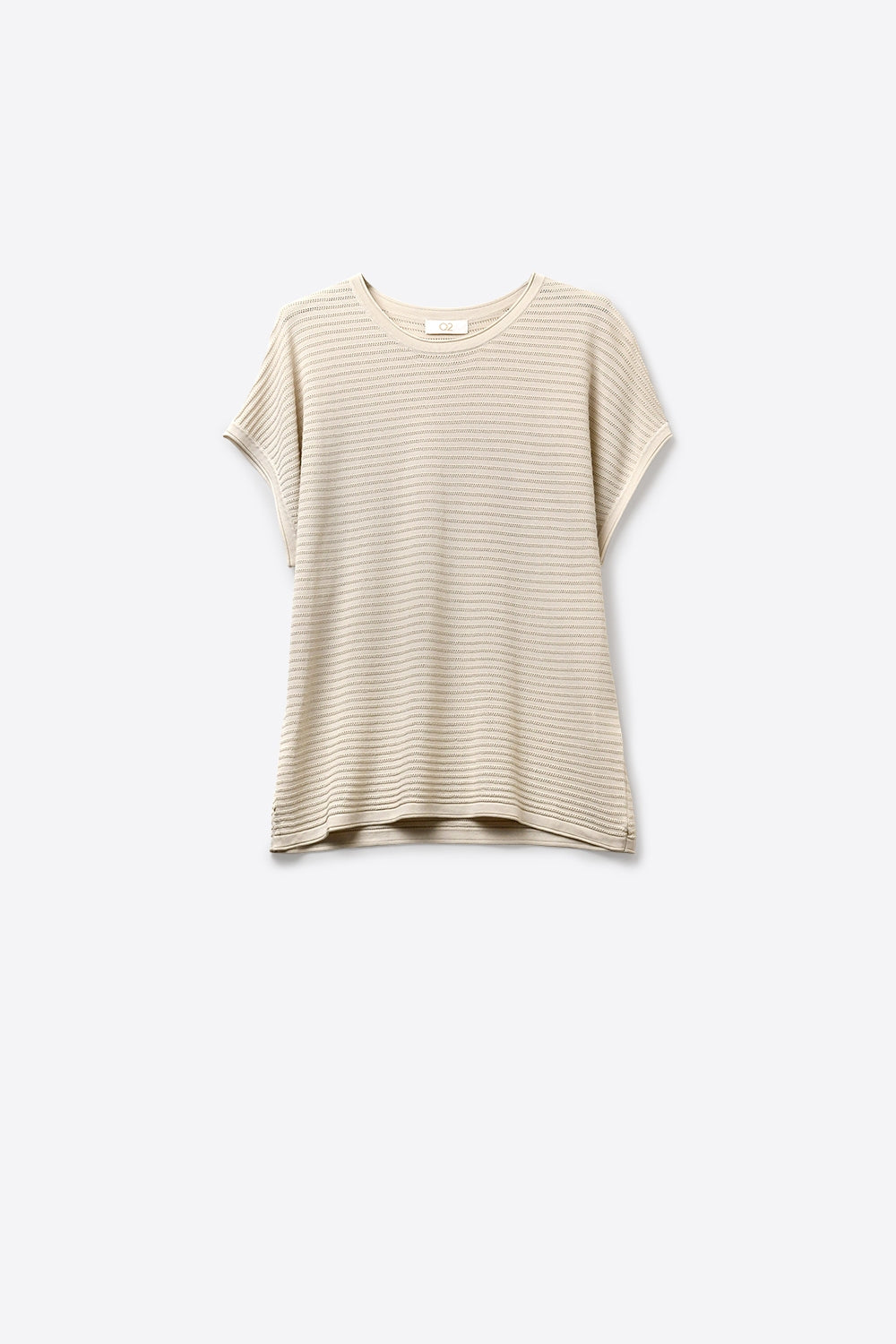 Q2 Maglia beige a coste aperta in maglia a maniche corte con vestibilità comoda
