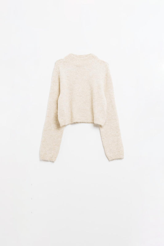 Q2 Maglia beige con maniche lunghe e dettaglio posteriore aperto