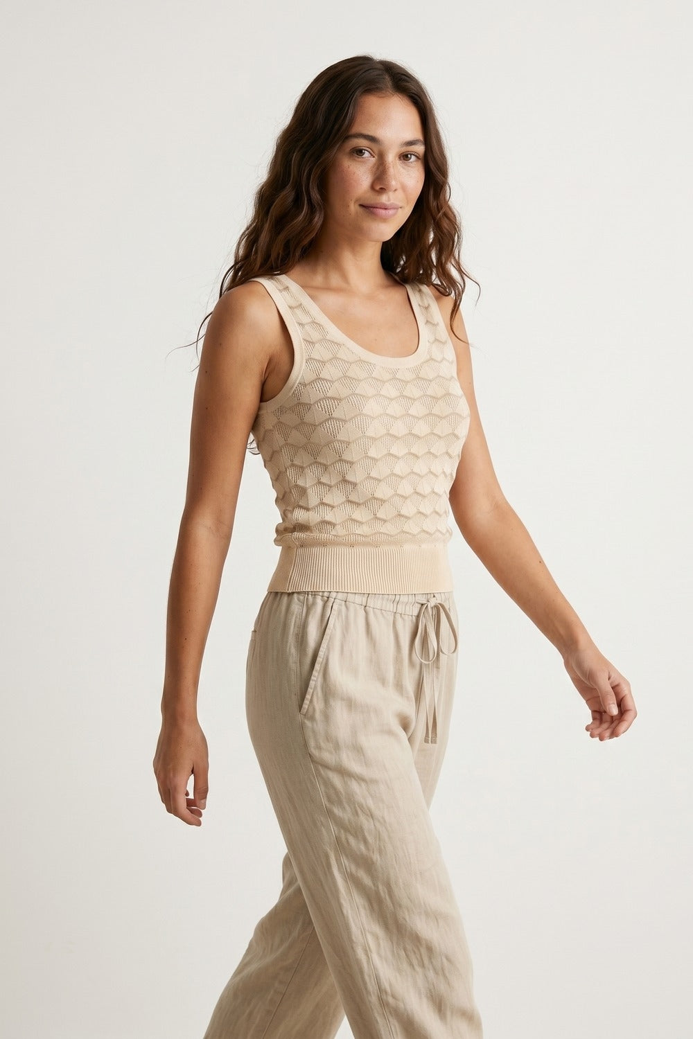 Maglia Beige Geo Testurizzata Senza Maniche