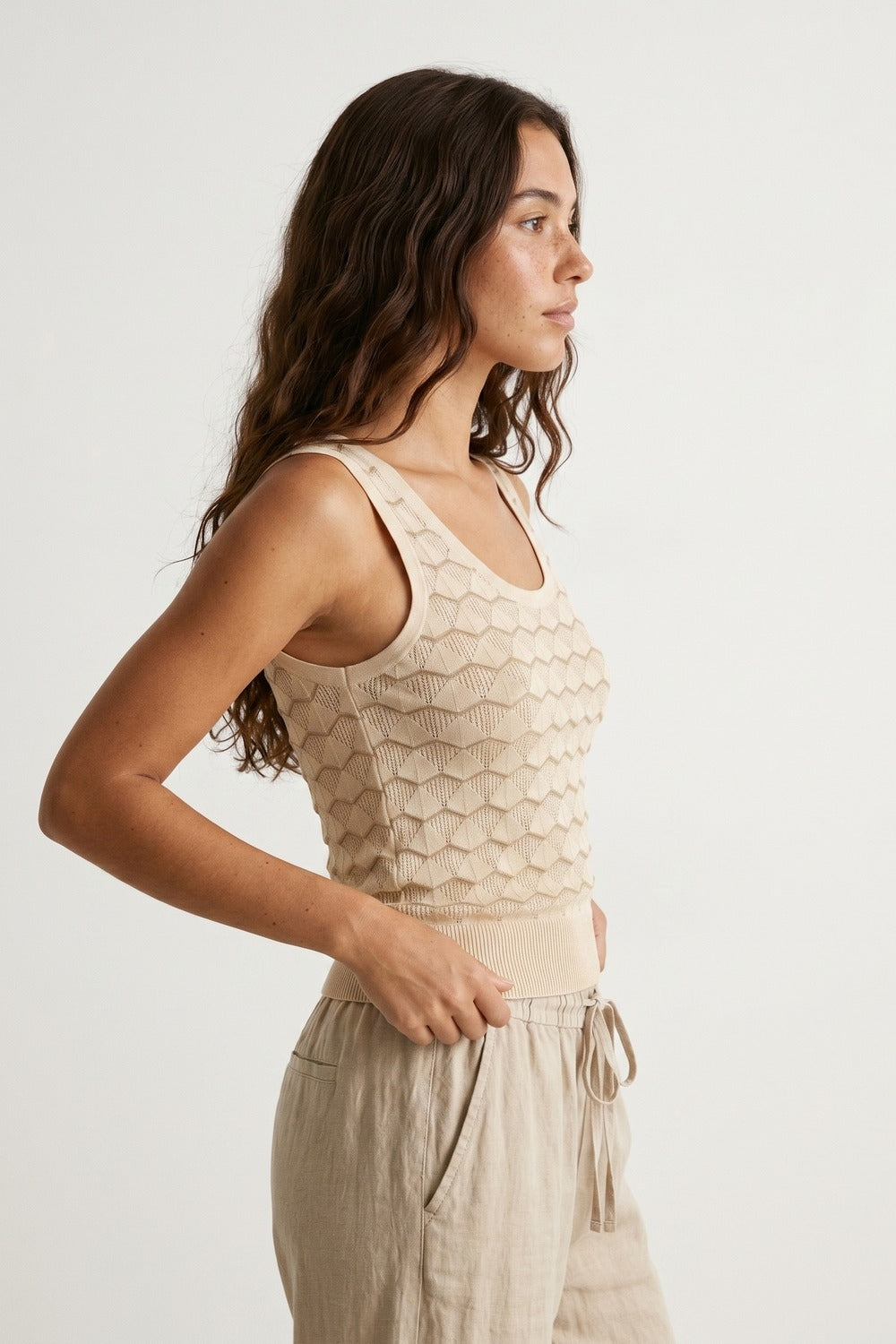 Maglia Beige Geo Testurizzata Senza Maniche