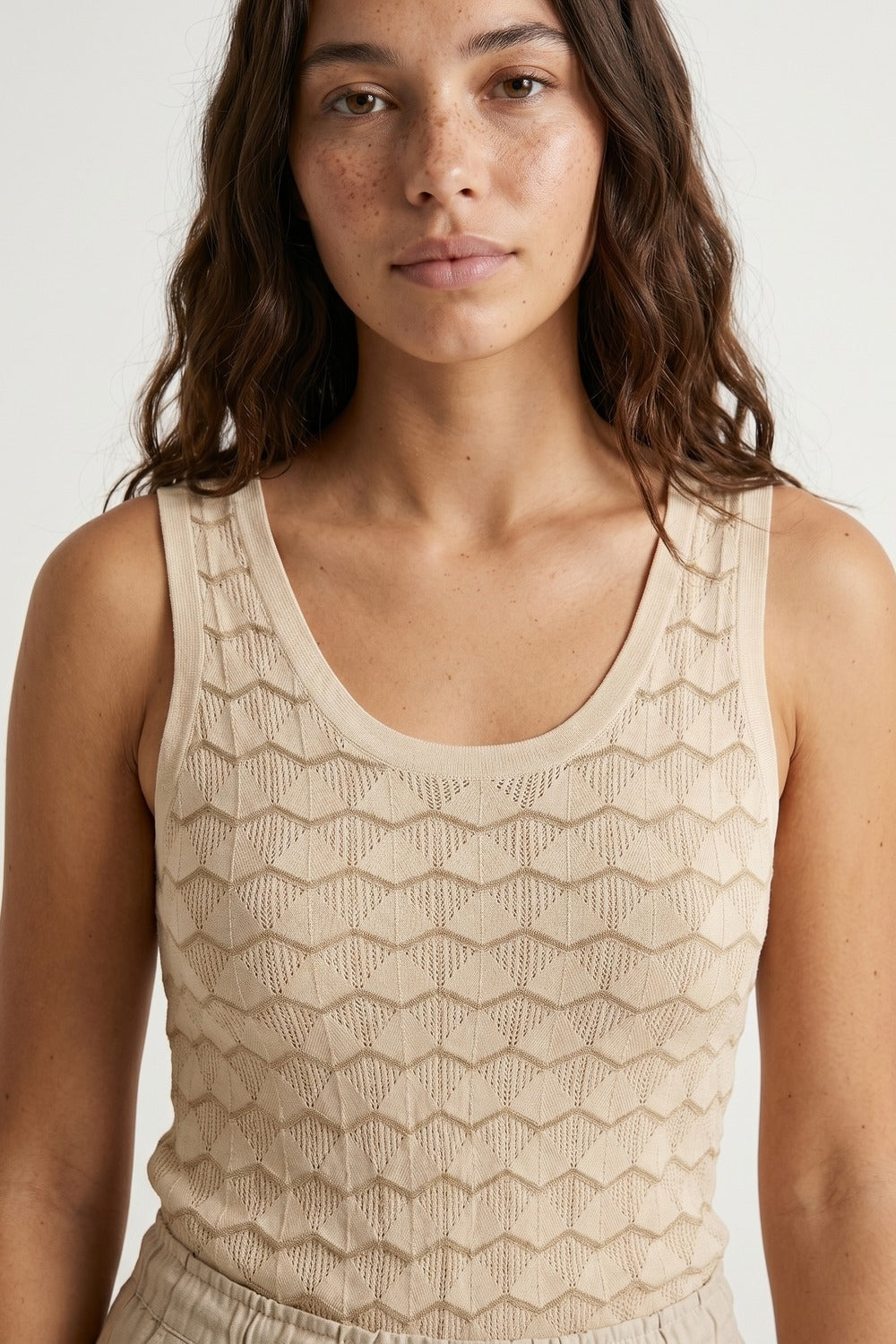Maglia Beige Geo Testurizzata Senza Maniche