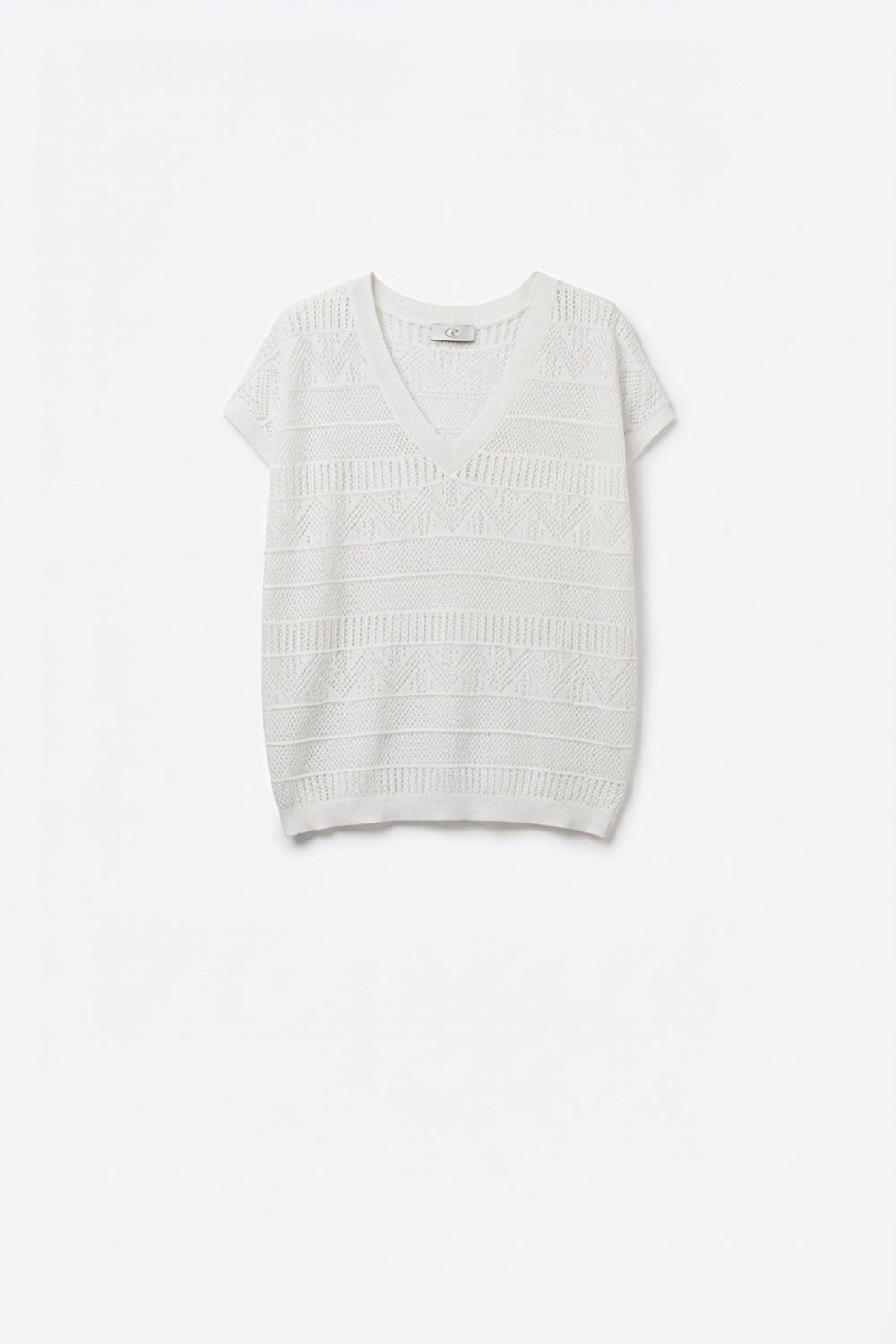 Q2 Maglia bianca aperta con scollo a V e maniche corte