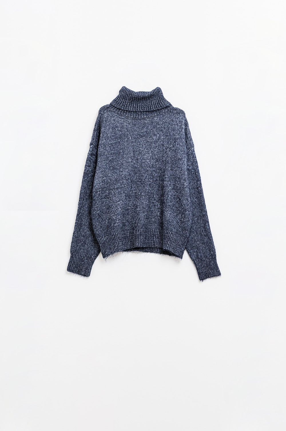 Maglia dolcevita blu con maniche scese