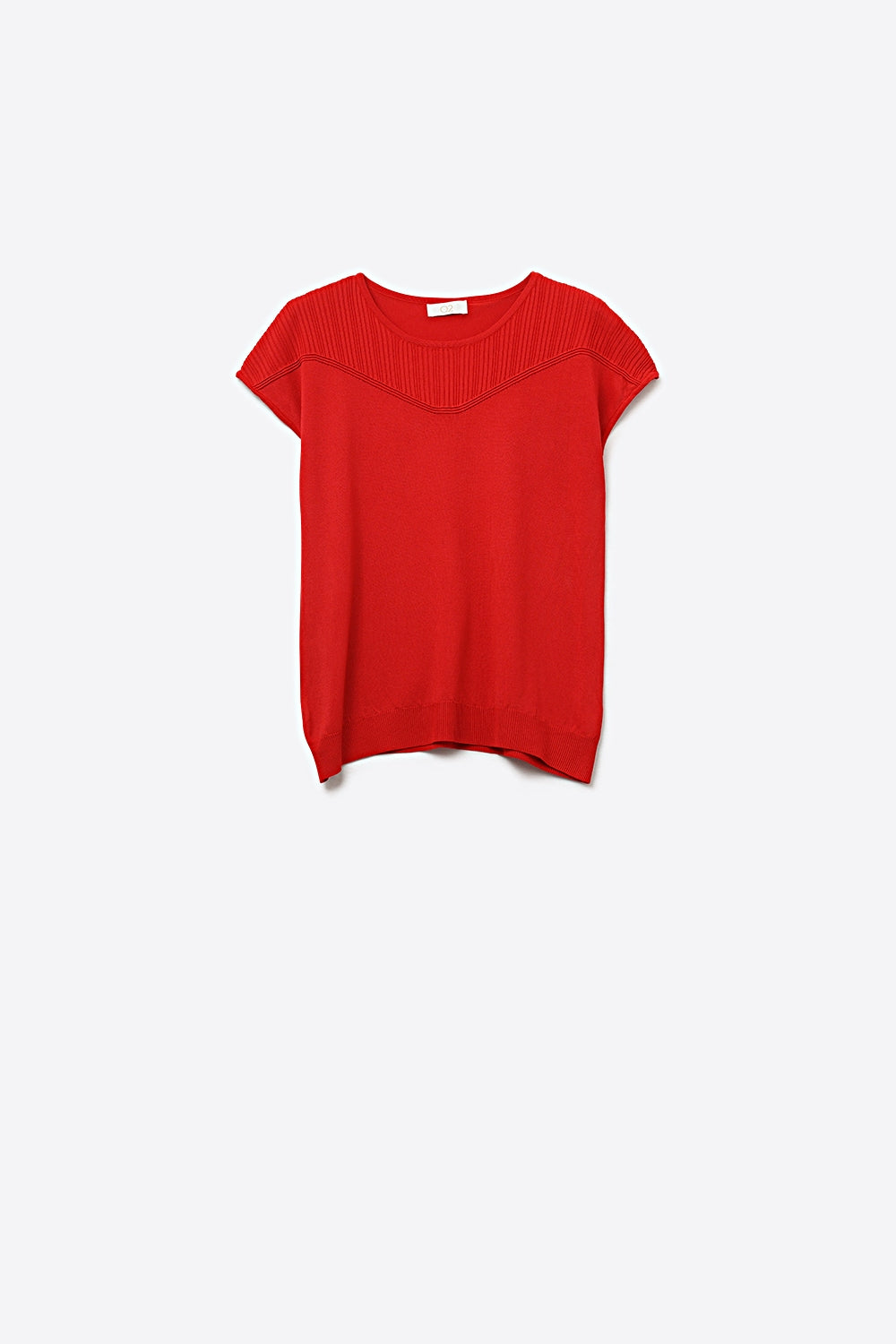Q2 Maglia fine a coste con maniche a cappuccio di colore rosso