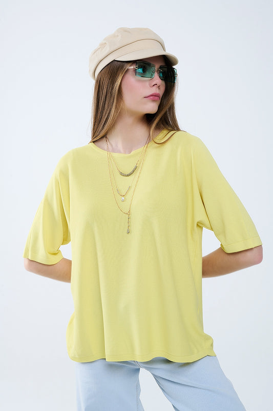 Q2 Maglia giallo oversize con maniche al gomito