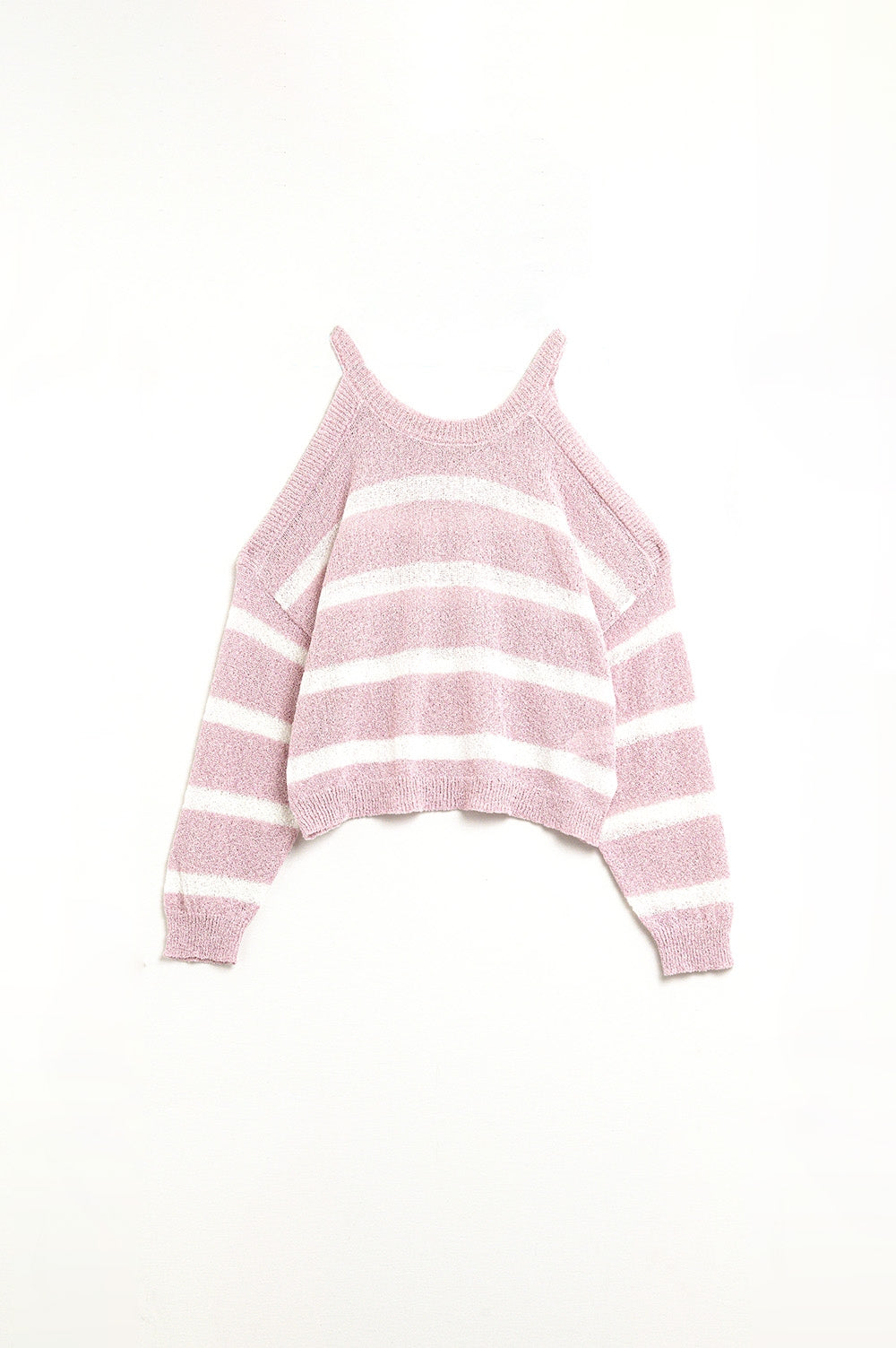 Maglia Heather con Spalle Scoperte e Righe Orizzontali in Rosa