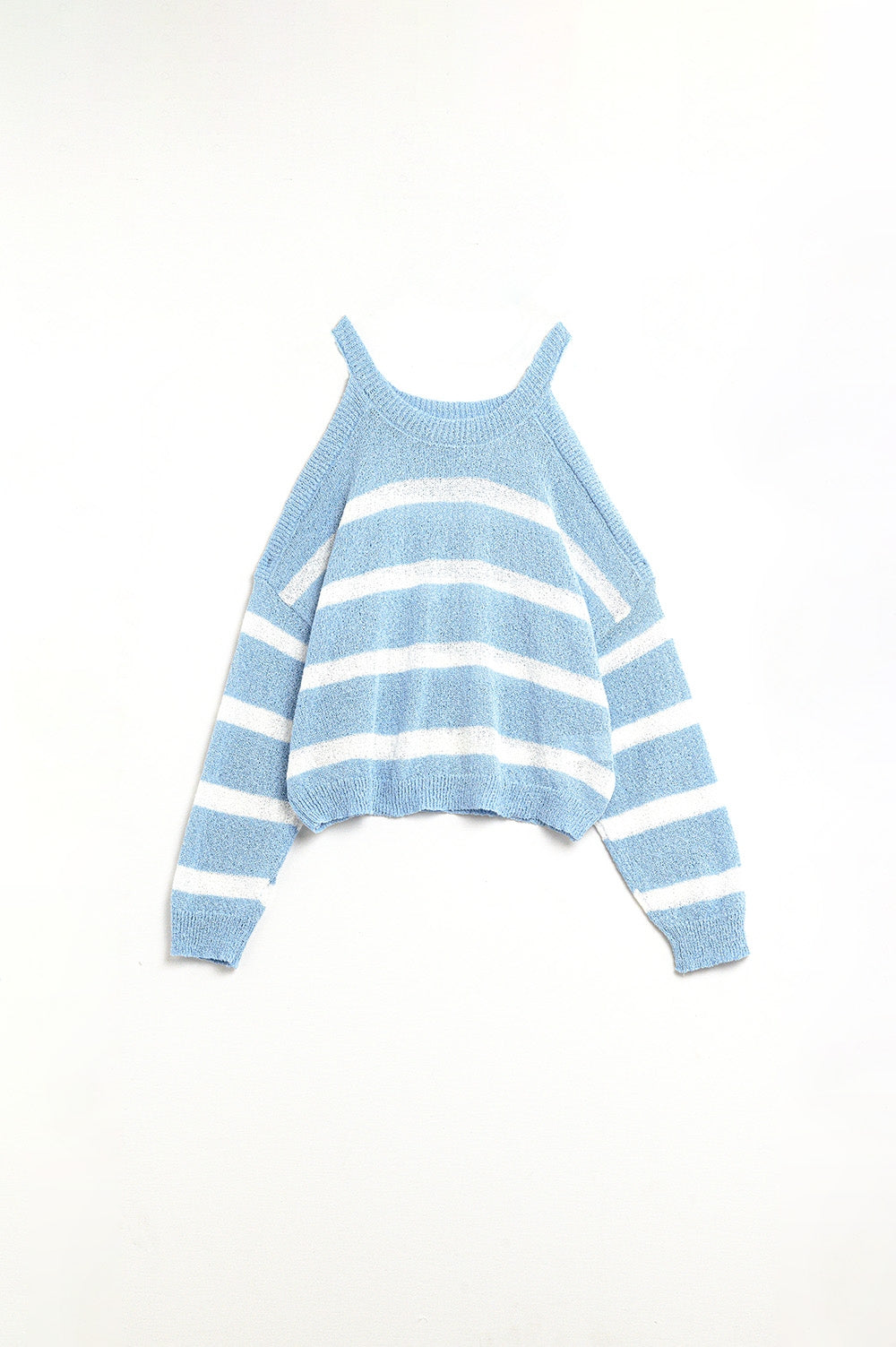 Maglia Heather con Spalle Scoperte e Strisce Orizzontali in Blu