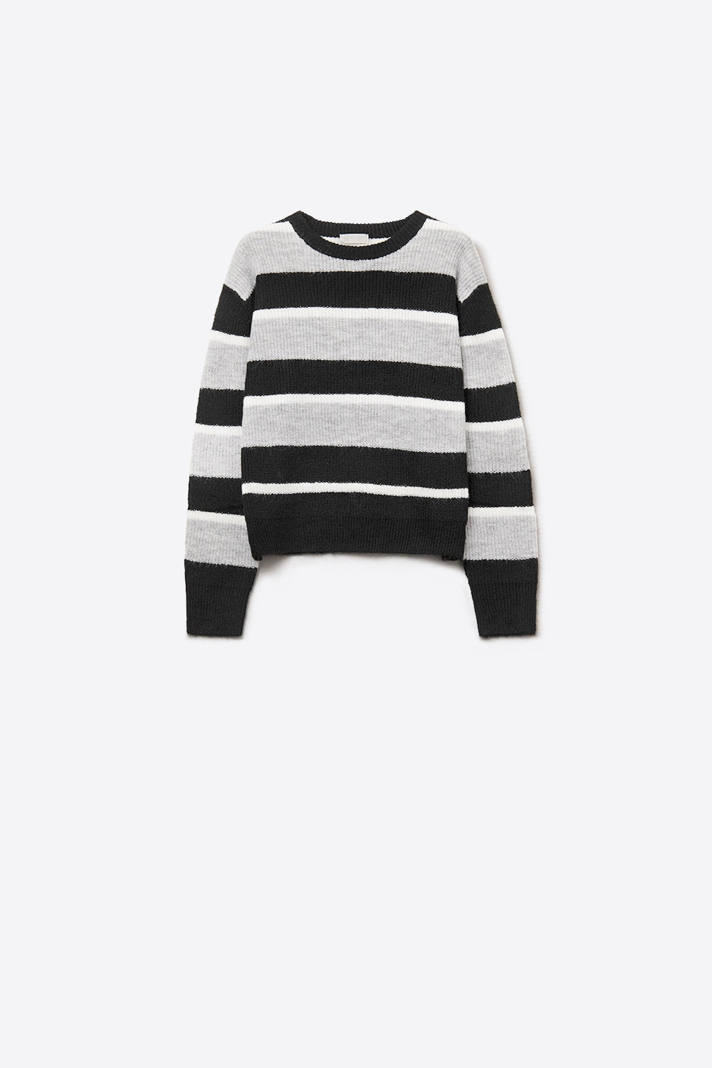 Maglia nera con strisce bianche e grigie