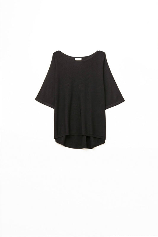Q2 Maglia Oversize Nera con Maniche Fino al Gomito