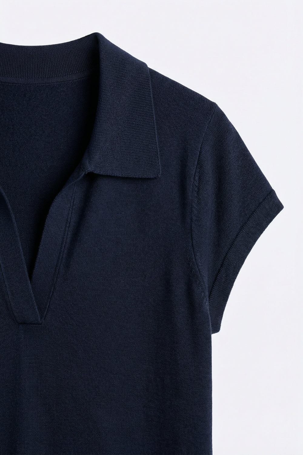 Maglia Polo a Maniche Corte in Maglia Fine Blu Navy