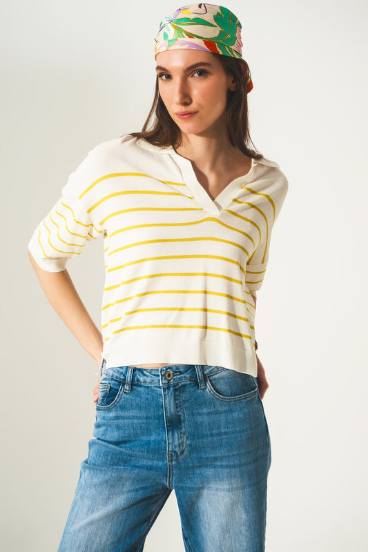 Q2 Maglia polo verde estilo vintage anni 70 a righe