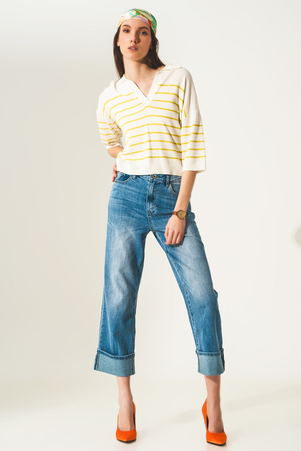 Maglia polo verde estilo vintage anni 70 a righe