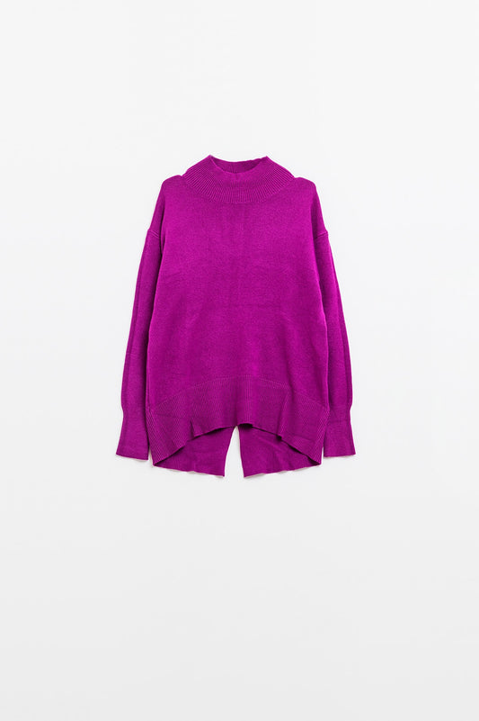 Q2 Maglia sciolta fucsia con dettaglio posteriore aperto
