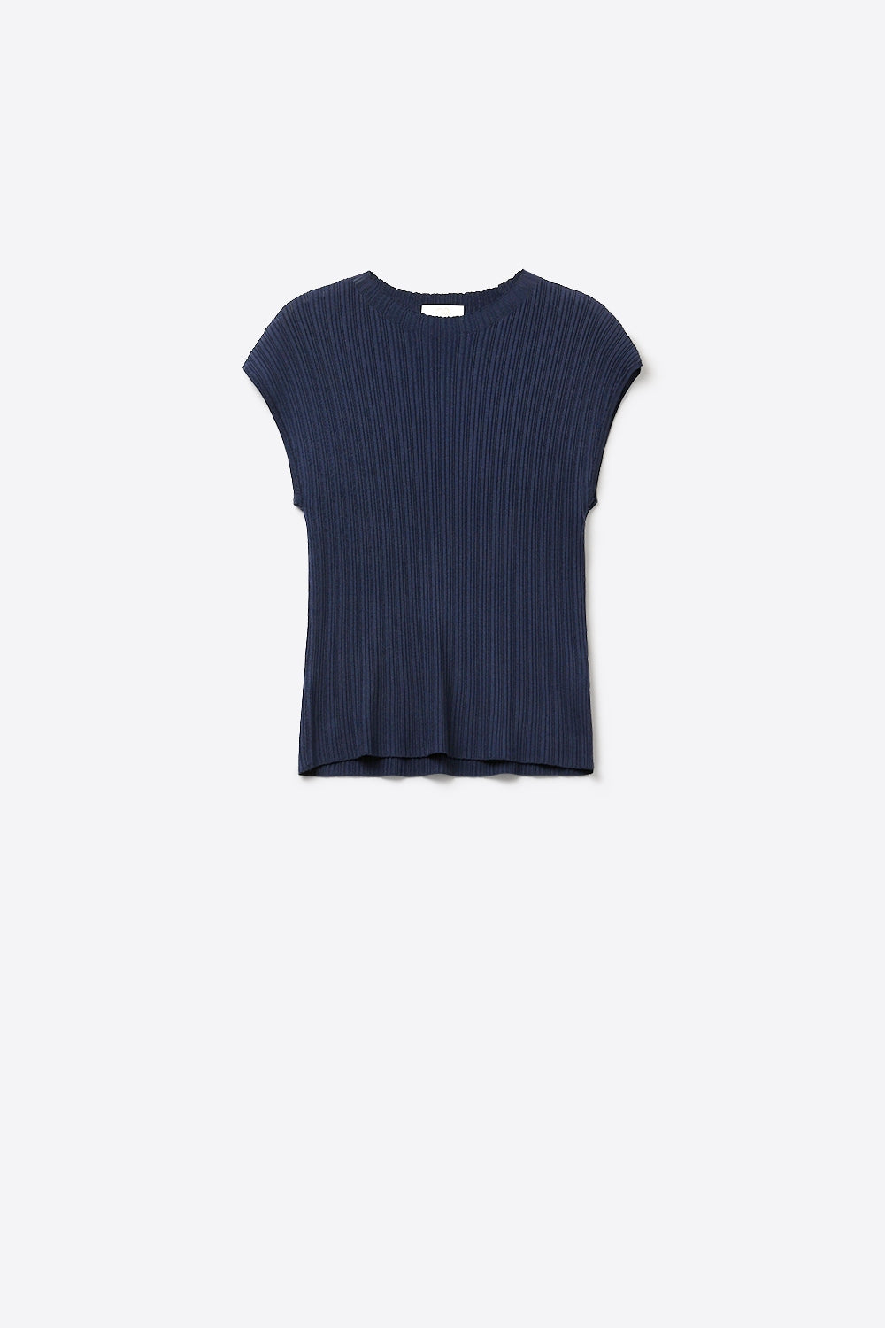 Q2 Maglia smanicata a coste blu navy con collo chiuso