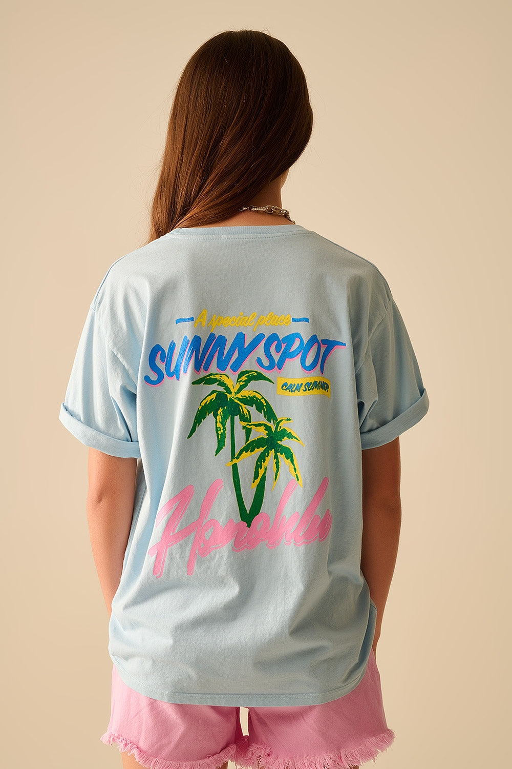 Maglietta blu made in Italy con grafica Honolulu