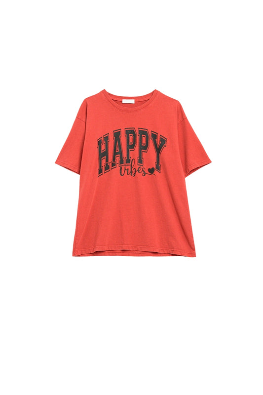 Q2 Maglietta Happy Vibes Graphic Relaxed di colore rosso