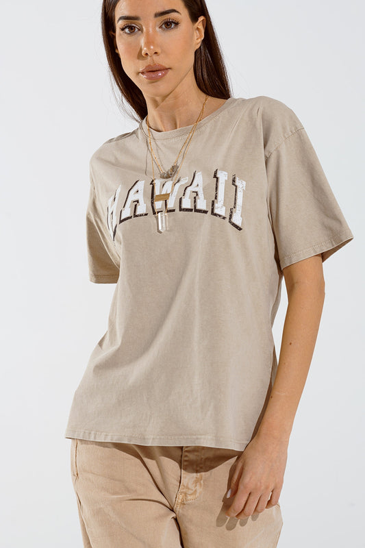 Q2 Maglietta Hawaii effetto lavato beige