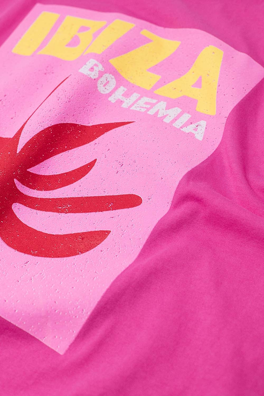 Maglietta rilassata Ibiza Bohemia fucsia con stampa rosa