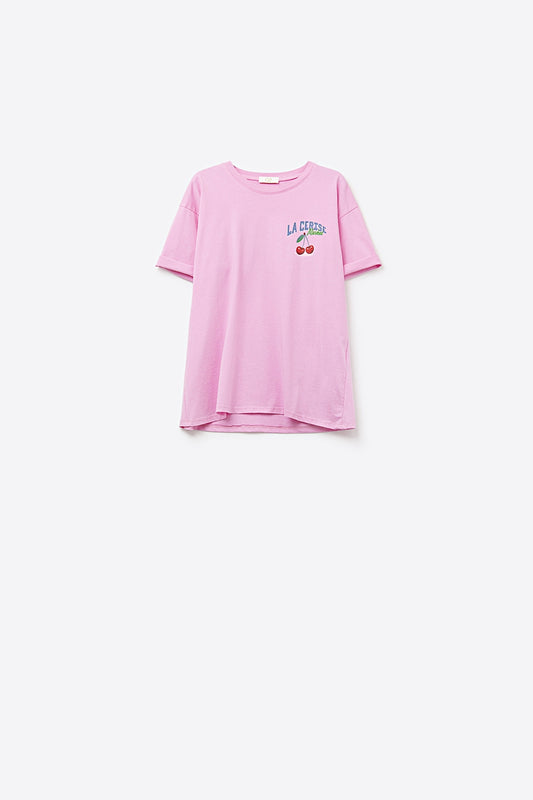 Q2 Maglietta rosa con grafica La Cerise Market Saint-Tropez